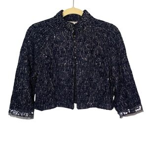 St. John Evening Midnight Blue Embellished Sequin Cropped Bolero Jacket Cocktail